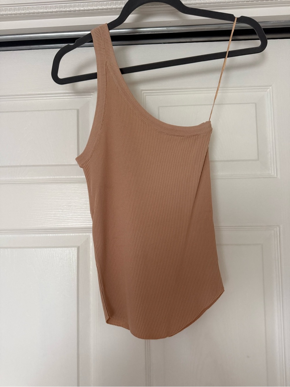 Zara One-Shoulder Ribbed Camisole — Tan